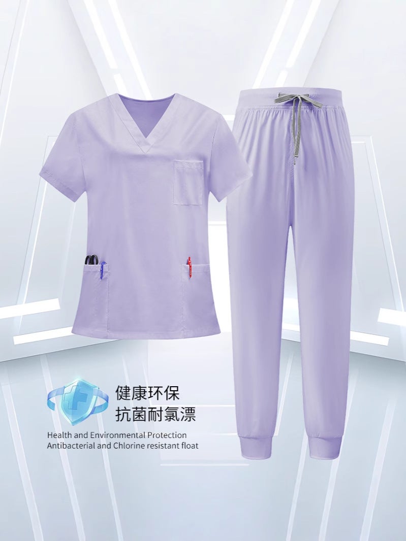 Short-Sleeve Scrub Tops Beauty Salon Workwear Hospital Set Nurse Uniform Quick-Dry Work Uniform Clothing Long Pants - Image 2
